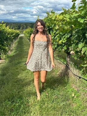 Altar'd State Beige and Brown Leopard Strapless Mini Dress